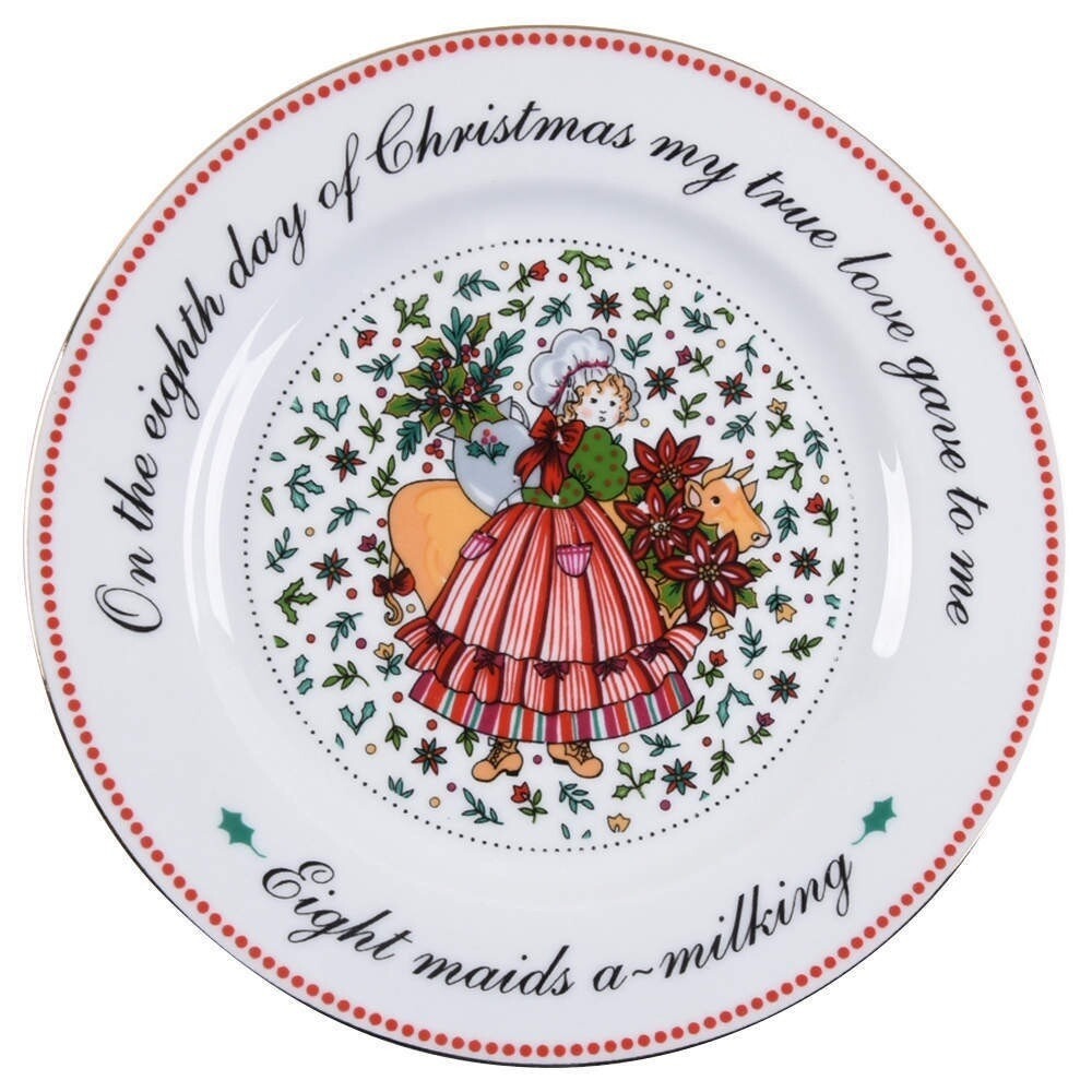 Domestications‎ Twelve Days of Christmas Salad Plate Day 8- 8 Maids Milking EUC